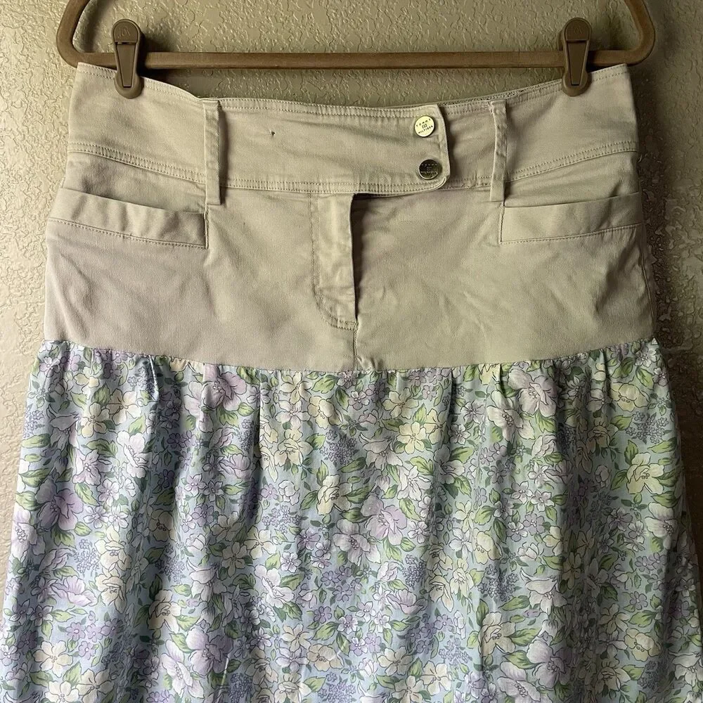Tommy Hilfiger Womens 10 Khaki Floral Tiered Maxi Skirt Modest Western Prairie